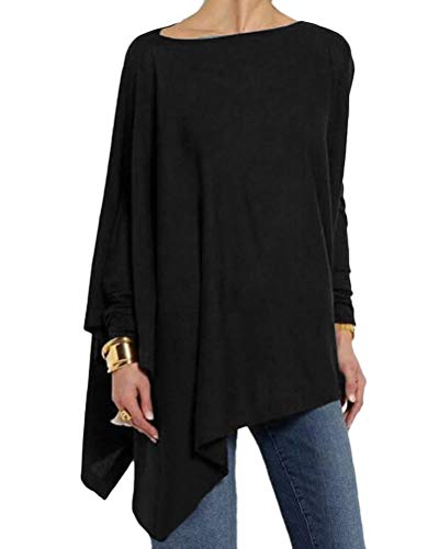 Minetom Damen Langarmshirt Sweatshirt Oversize Unregelmäßig Einfarbig Hemd Bluse Tops Frühling Casual Lose Tunika Oberteile Große Größe A Schwarz 50 von Minetom