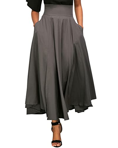 Minetom Damen Lange Rock Hohe Taille Maxirock Elastische Faltenrock Lange Big Swing Sommerrock C Dunkelgrau M von Minetom
