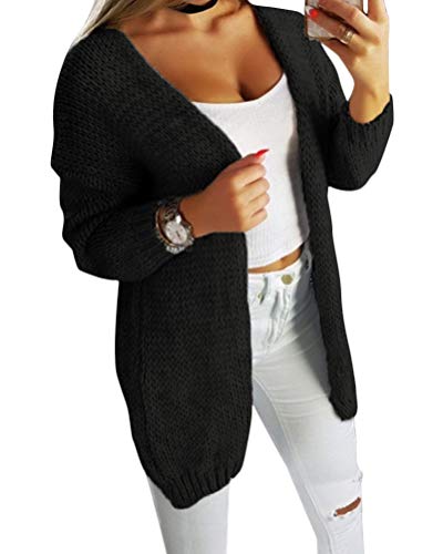 Minetom Damen Lange Strickjacke Loose Fit V-Ausschnitt Feinstrick Cardigan A Schwarz 40 von Minetom