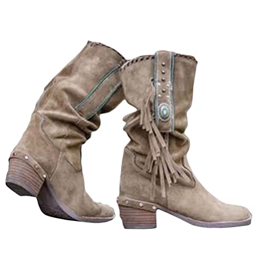 Minetom Damen Langschaft Stiefel Stiefeletten Wildleder Quaste Zipper Bootie Herbst Winter Stiefel Ankle Boots Westernstiefel Halbhohe Stiefel B Khaki 38 EU Minetom Damen Langschaft Stiefel Stiefeletten Wildleder Quaste Zipper Bootie Herbst Winter Stiefel Ankle Boots Westernstiefel Halbhohe Stiefel B Khaki 38 EU von Minetom
