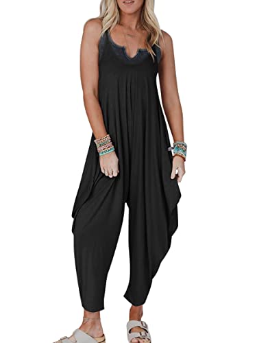 Minetom Damen Latzhose Sommer Jumpsuit Lässiger Overalls Sommerhose Festlich Arbeitshosen Hose Baggy Einteiler Lang Oversize Boho Strandhose Playsuit Mit Taschen A Schwarz XXL von Minetom