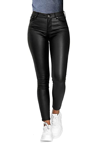 Minetom Damen Lederhose Sexy PU Leder Look Skinny Leggings Hochwertige High Waist Stretch Optik Schwarz Schlank Hose Kunstlederhose Treggins Push Up Effekt Pants Jeanshose A Schwarz 3XL von Minetom