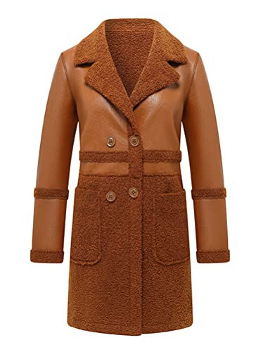 Minetom Damen Ledermantel Trenchcoat Lange Mantel Revers Fleece Blazer Jacke Elegant Winter Langarm Warme Plüsch Gefüttert Winterjacke Wintermantel Outwear B Braun S von Minetom