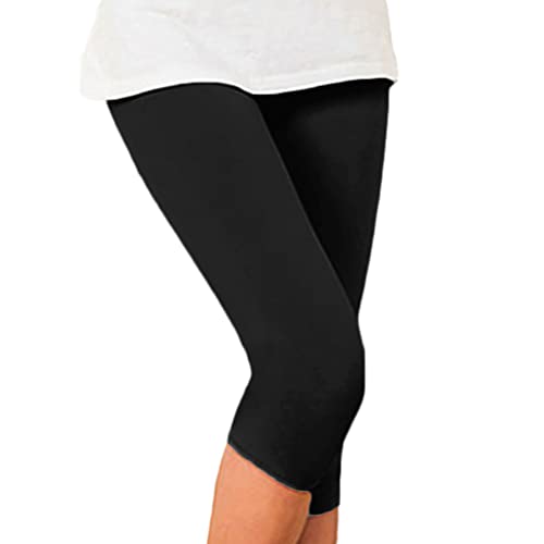Minetom Damen Leggings Capri 3/4 Blickdichte Leggings High Waist Bunte Leggins Hose Für Sport Laufhose Training Tights Jogginghose A Schwarz L von Minetom