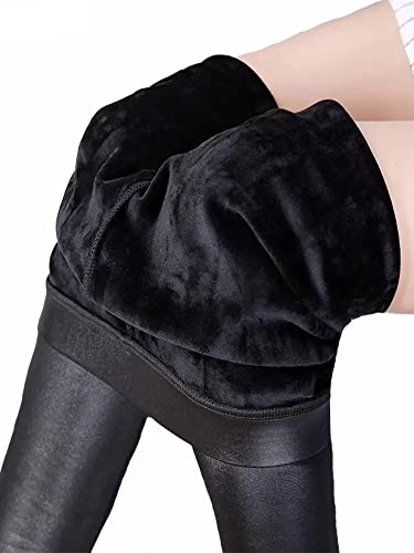 Minetom Damen Leggings PU Leder Hose Fleece Gefüttert Winter Warm Dicke Leggins Strumpfhosen Treggings Skinny Sweatpants Imitation Leather Sexy Lederoptik Thermohose B Schwarz XXL y von Minetom