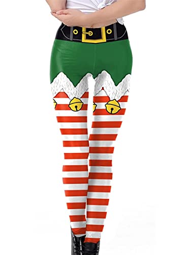 Minetom Damen Leggings Weihnachten Muster Hose Push Up Stretch Skinny Leggins Christmas Druck Sport Yogahosen Jogginghose C Grün M von Minetom