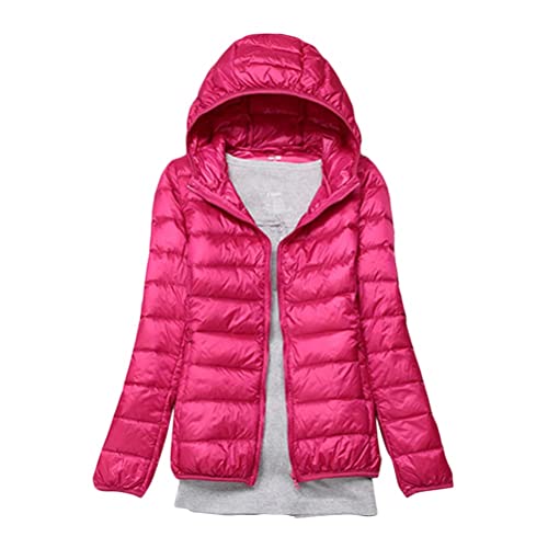 Minetom Damen Leichte Daunenjacke Mit Kapuze Steppjacke Leichter Daunenmantel Daunen Winterjacke Leicht Ultraleichte Frauen Federleichte Softdaunenjacke Übergangsjacke Herbst A Rosa Rot M von Minetom