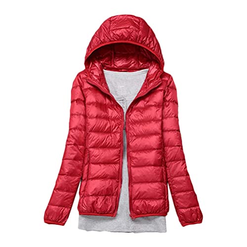 Minetom Damen Leichte Daunenjacke Mit Kapuze Steppjacke Leichter Daunenmantel Daunen Winterjacke Leicht Ultraleichte Frauen Federleichte Softdaunenjacke Übergangsjacke Herbst A Rot 3XL von Minetom