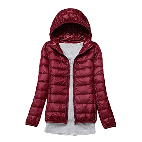 Minetom Damen Leichte Daunenjacke Mit Kapuze Steppjacke Leichter Daunenmantel Daunen Winterjacke Leicht Ultraleichte Frauen Federleichte Softdaunenjacke Übergangsjacke Herbst A Weinrot 3XL von Minetom