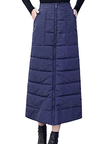 Minetom Damen Leichte Winddichter Rock Warmer Stepprock Puffer Winddichter Maxi Rock Outdoor Thermorock Daunenrock Langer Wickelrock D1 Blau M von Minetom