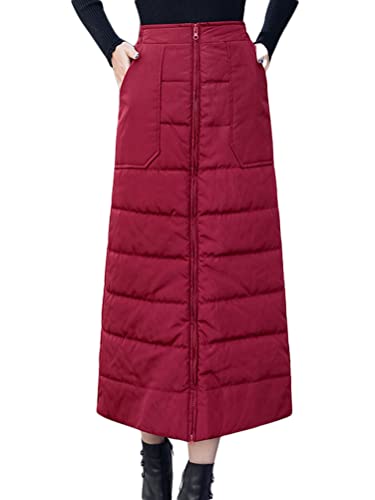 Minetom Damen Leichte Winddichter Rock Warmer Stepprock Puffer Winddichter Maxi Rock Outdoor Thermorock Daunenrock Langer Wickelrock D1 Rot XL von Minetom