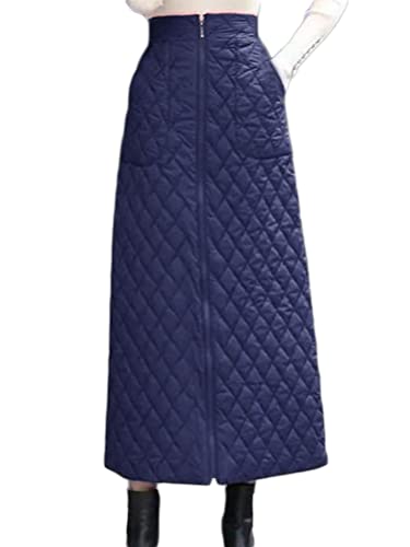 Minetom Damen Leichte Winddichter Rock Warmer Stepprock Puffer Winddichter Maxi Rock Outdoor Thermorock Daunenrock Langer Wickelrock D2 Blau 3XL von Minetom