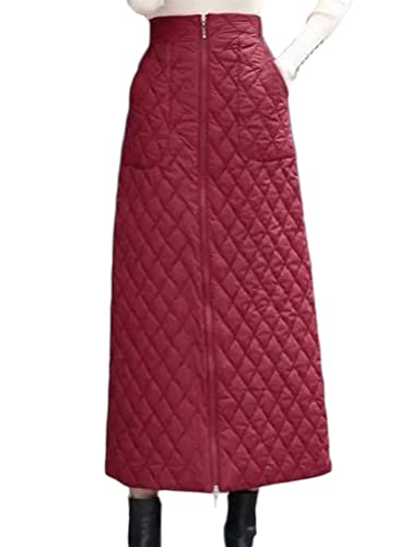 Minetom Damen Leichte Winddichter Rock Warmer Stepprock Puffer Winddichter Maxi Rock Outdoor Thermorock Daunenrock Langer Wickelrock D2 Rot L von Minetom