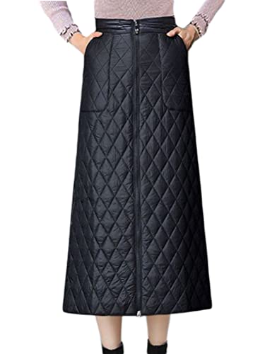 Minetom Damen Leichte Winddichter Rock Warmer Stepprock Puffer Winddichter Maxi Rock Outdoor Thermorock Daunenrock Langer Wickelrock D2 Schwarz L von Minetom