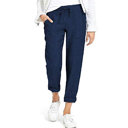 Minetom Damen Leinenhose Sommerhosen 7/8 Länge Leichte Strandhose Weich Bequem Loose Einfarbig Freizeithose Jogginghose Haremshose Mit Kordelzug von Minetom