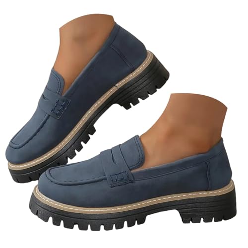 Minetom Damen Loafer Bequeme Mokassins Slippers Niedrige Schuhe Klassische Loafer Business Schuhe Mit Dicker Sohle A Blau 41 EU von Minetom
