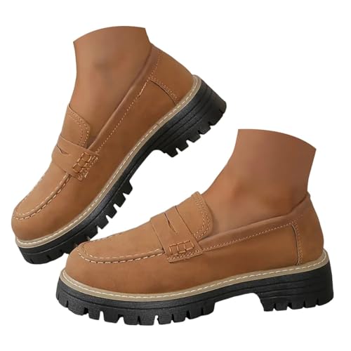 Minetom Damen Loafer Bequeme Mokassins Slippers Niedrige Schuhe Klassische Loafer Business Schuhe Mit Dicker Sohle A Braun 38 EU von Minetom
