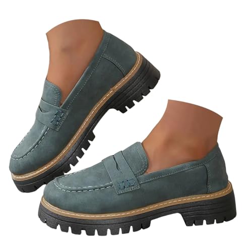 Minetom Damen Loafer Bequeme Mokassins Slippers Niedrige Schuhe Klassische Loafer Business Schuhe Mit Dicker Sohle A Grün 37 EU von Minetom