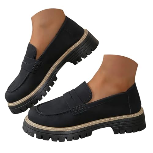 Minetom Damen Loafer Bequeme Mokassins Slippers Niedrige Schuhe Klassische Loafer Business Schuhe Mit Dicker Sohle A Schwarz 39 EU von Minetom
