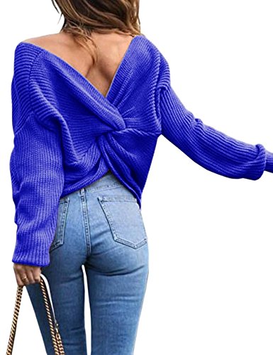 Minetom Damen Lose Asymmetrisch Jumper Sweatshirt Pullover Bluse Oberteile Oversize Tops Blau One Size von Minetom