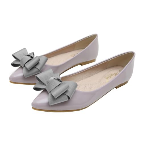 Minetom Damen Mädchen Ballerinas Elegant Bowknot Flache Schuhe Bequem Party Hochzeit Ballettschuhe Abendschuhe Komfort Slip On Flats Schuhe A Grau 35 EU von Minetom