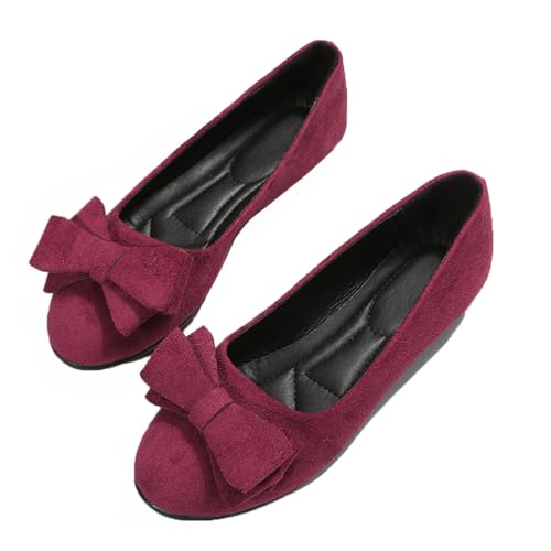 Minetom Damen Mädchen Ballerinas Elegant Bowknot Flache Schuhe Bequem Party Hochzeit Ballettschuhe Abendschuhe Komfort Slip On Flats Schuhe C Weinrot 36 EU von Minetom