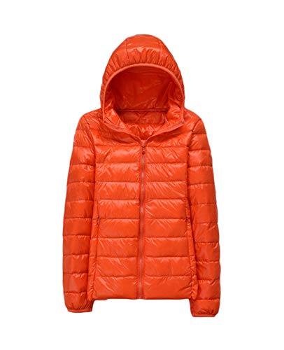 Minetom Damen Mädchen Daunenjacke Warm mit Kapuze Leicht Wasserabweisend Packable Quilted Tragbar Steppmantel Winter Parka in Vielen Farben Orange 44 von Minetom