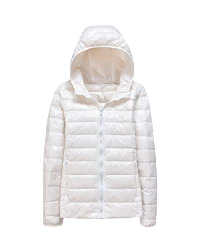 Minetom Damen Mädchen Daunenjacke Warm mit Kapuze Leicht Wasserabweisend Packable Quilted Tragbar Steppmantel Winter Parka in Vielen Farben Weiß 38 von Minetom