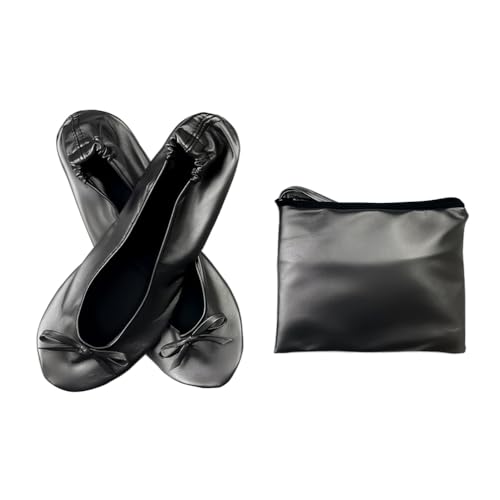 Minetom Damen Mädchen Faltbare Ballerina Bequem Flache Ballerinas Casual Komfort Weich PU Leder Party Hochzeit Schuhe mit Tragetasche A Grau 36/37 EU von Minetom