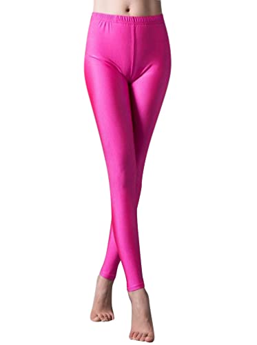 Minetom Damen Mädchen Glanz Leggings Tanz Leggings Glänzend Slim Fit Fitnesshose Skinny Stretch Elastisch Sport Training Fitness Yoga Hosen Rose S von Minetom