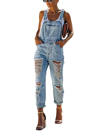 Minetom Damen Mädchen Latzhose Jeans Boyfriend Denim Overall Jumpsuit Jeans Casual Lose Hose Lange Baggy Sommeroverall Jeanslatzhose Romper B Blau XL von Minetom