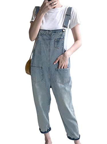 Minetom Damen Mädchen Latzhose Jeans Boyfriend Denim Overall Jumpsuit Jeans Casual Lose Hose Lange Baggy Sommeroverall Jeanslatzhose Romper F Blau M von Minetom