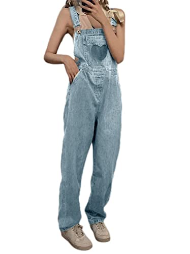 Minetom Damen Mädchen Latzhose Jeans Denim Overall Jumpsuit Jeans Casual Lose Hose Lange Baggy Sommeroverall Jeanslatzhose Romper E Blau XL von Minetom