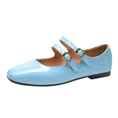 Minetom Damen Mädchen Mary Jane Elegant Schnalle Flache Ballerinas Bequeme Party Hochzeit Flats Schuhe A Blau 35 EU von Minetom