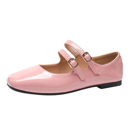 Minetom Damen Mädchen Mary Jane Elegant Schnalle Flache Ballerinas Bequeme Party Hochzeit Flats Schuhe A Rosa 39 EU von Minetom
