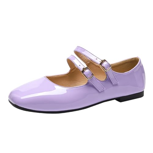 Minetom Damen Mädchen Mary Jane Elegant Schnalle Flache Ballerinas Bequeme Party Hochzeit Flats Schuhe A Violett 38 EU von Minetom