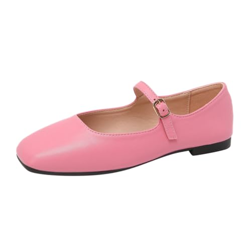 Minetom Damen Mädchen Mary Jane Elegant Schnalle Flache Ballerinas Bequeme Party Hochzeit Flats Schuhe B Rosa 43 EU von Minetom