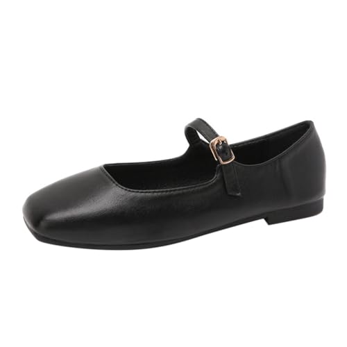 Minetom Damen Mädchen Mary Jane Elegant Schnalle Flache Ballerinas Bequeme Party Hochzeit Flats Schuhe B Schwarz 37 EU von Minetom