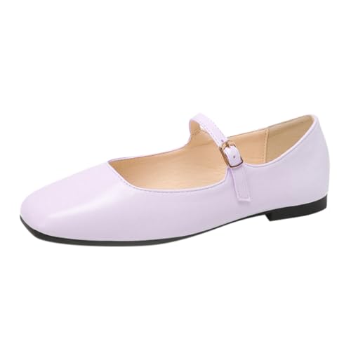 Minetom Damen Mädchen Mary Jane Elegant Schnalle Flache Ballerinas Bequeme Party Hochzeit Flats Schuhe B Violett 39 EU von Minetom