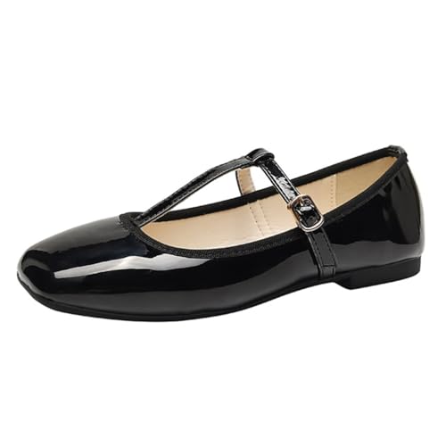 Minetom Damen Mädchen Mary Jane Elegant Schnalle Flache Ballerinas Bequeme Party Hochzeit Flats Schuhe C Schwarz 42 EU von Minetom