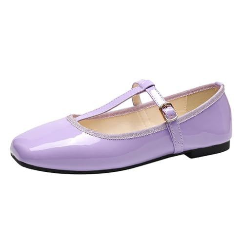 Minetom Damen Mädchen Mary Jane Elegant Schnalle Flache Ballerinas Bequeme Party Hochzeit Flats Schuhe C Violett 42 EU von Minetom