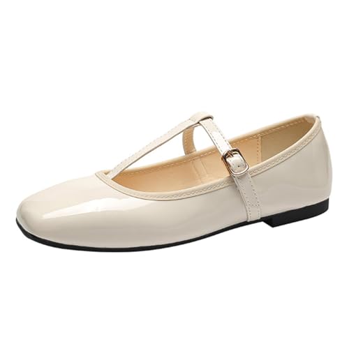 Minetom Damen Mädchen Mary Jane Elegant Schnalle Flache Ballerinas Bequeme Party Hochzeit Flats Schuhe C Weiß 38 EU von Minetom