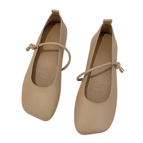 Minetom Damen Mädchen Mary Jane Elegant Schnalle Flache Ballerinas Quadratische Zehe Party Hochzeit Flats Schuhe C Khaki 39 EU von Minetom