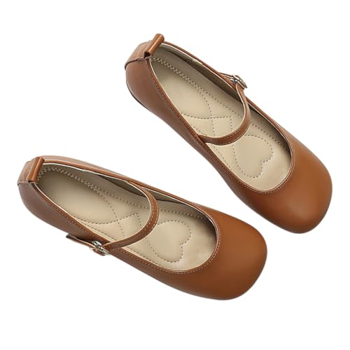 Minetom Damen Mädchen Mary Jane Elegant Schnalle Flache Ballerinas Runde Zehe Party Hochzeit Flats Schuhe C Braun 41 EU von Minetom