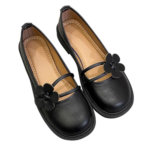 Minetom Damen Mädchen Mary Jane Elegant Schnalle Flache Ballerinas Runde Zehe Party Hochzeit Flats Schuhe F Schwarz 38 EU von Minetom