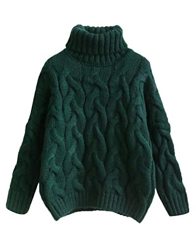 Minetom Damen Mädchen Strickpullover Sweater Rollkragen Pullover Jumper Strick Pulli Herbst Winter Warm Dick Verdrehen Stricksweat Chic Jersey Tops Grün Einheitsgröße(DE 34-44) von Minetom