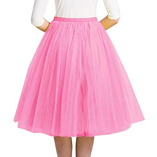 Minetom Damen Mädchen Tüllrock Hochwertiger Gefalteter Gaze-Knie-Längenrock Erwachsener Tutu-Tanzenrock Unterrock Party Abend Formelle Rock (XL, Rosa) von Minetom