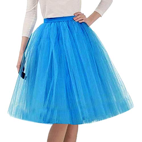 Minetom Damen Mädchen Tüllrock Hochwertiger Gefalteter Gaze-Knie-Längenrock Erwachsener Tutu-Tanzenrock Unterrock Party Abend Formelle Rock Himmelblau M (66-110cm) von Minetom