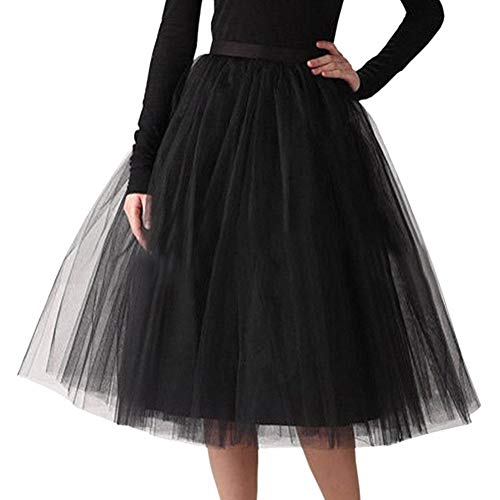 Minetom Damen Mädchen Tüllrock Hochwertiger Gefalteter Gaze-Knie-Längenrock Erwachsener Tutu-Tanzenrock Unterrock Party Abend Formelle Rock Schwarz XL (74-130cm) von Minetom