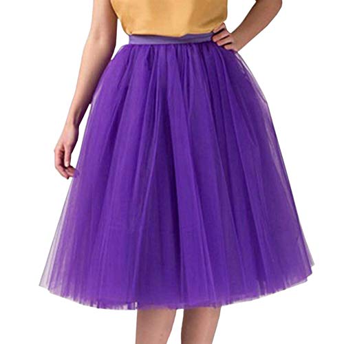 Minetom Damen Mädchen Tüllrock Hochwertiger Gefalteter Gaze-Knie-Längenrock Erwachsener Tutu-Tanzenrock Unterrock Party Abend Formelle Rock Violett M (66-110cm) von Minetom